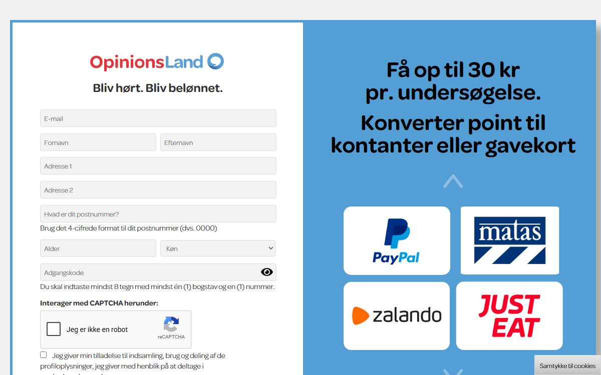 Skærmbillede af konkurrencen hos OpinionsLand