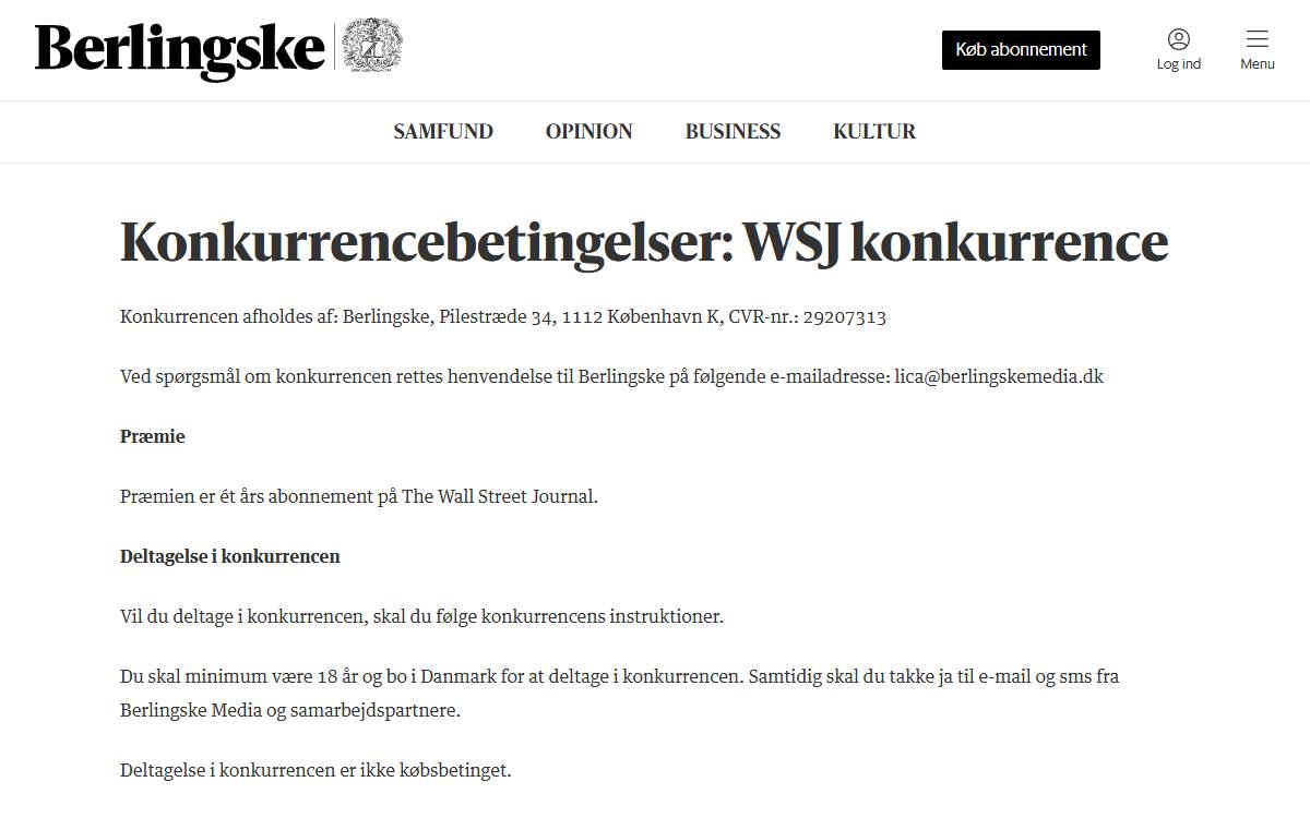 Skærmbillede af konkurrencen hos Berlingske