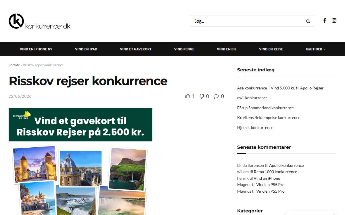 Skærmbillede af konkurrencen hos Risskov Rejser