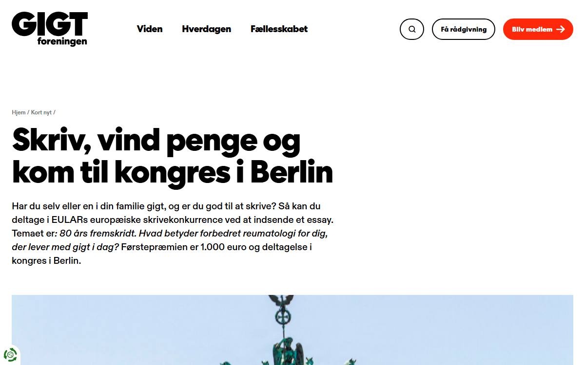 Skærmbillede af konkurrencen hos Gigtforeningen