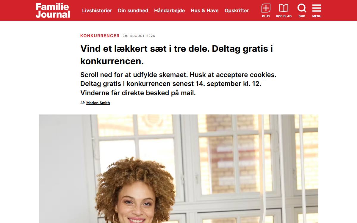 Skærmbillede af konkurrencen hos Familie Journal