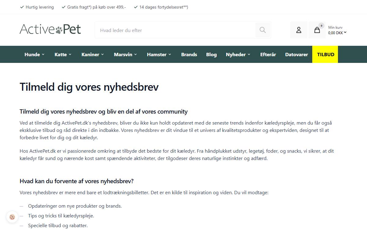 Skærmbillede af konkurrencen hos Activepet