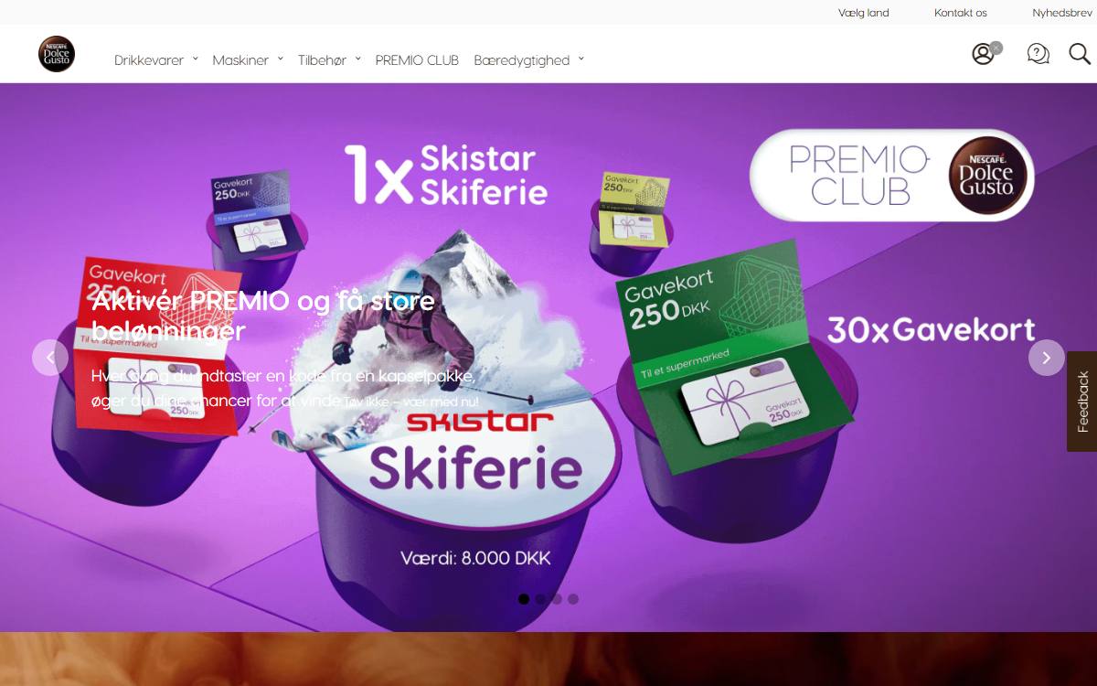 Skærmbillede af konkurrencen hos NESCAFÉ Dolce Gusto