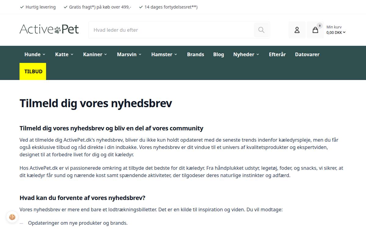 Skærmbillede af konkurrencen hos Activepet