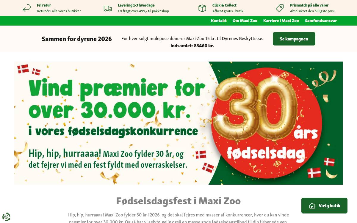 Skærmbillede af konkurrencen hos Maxi Zoo