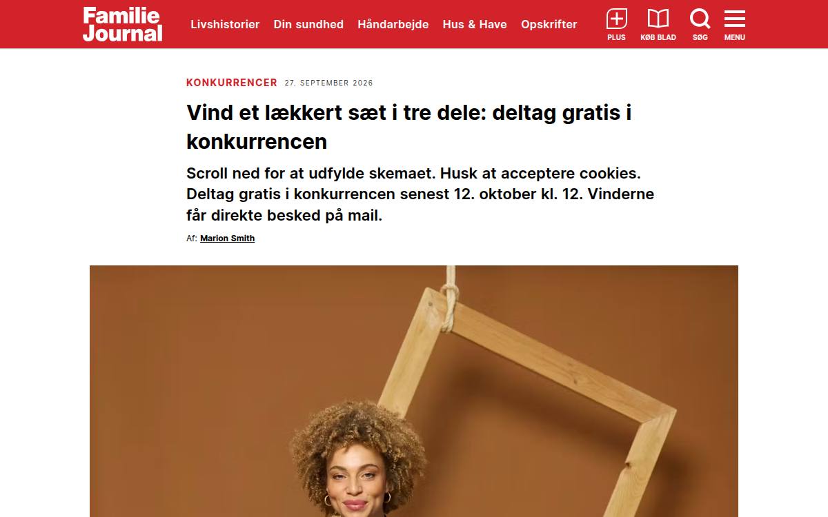 Skærmbillede af konkurrencen hos Familie Journal