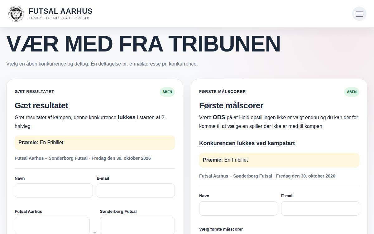 Skærmbillede af konkurrencen hos Futsal Aarhus