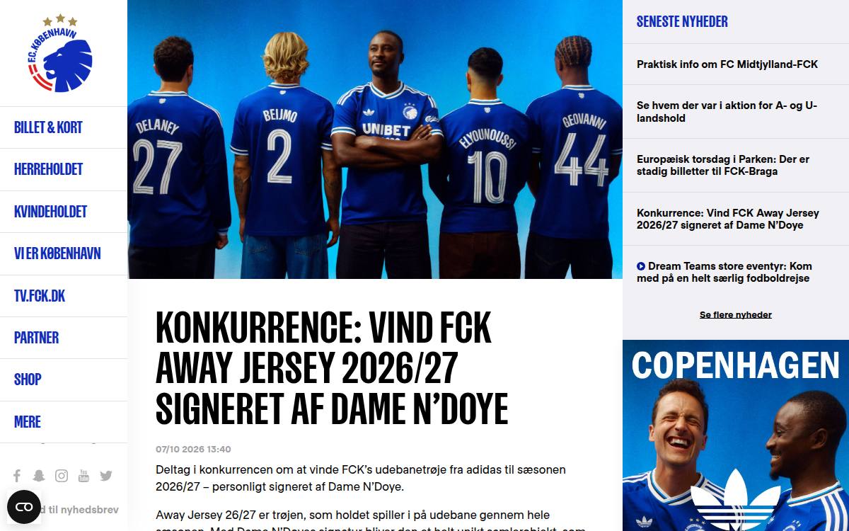 Skærmbillede af konkurrencen hos F.C. København