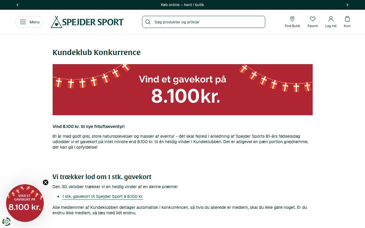 Skærmbillede af konkurrencen hos Spejder Sport