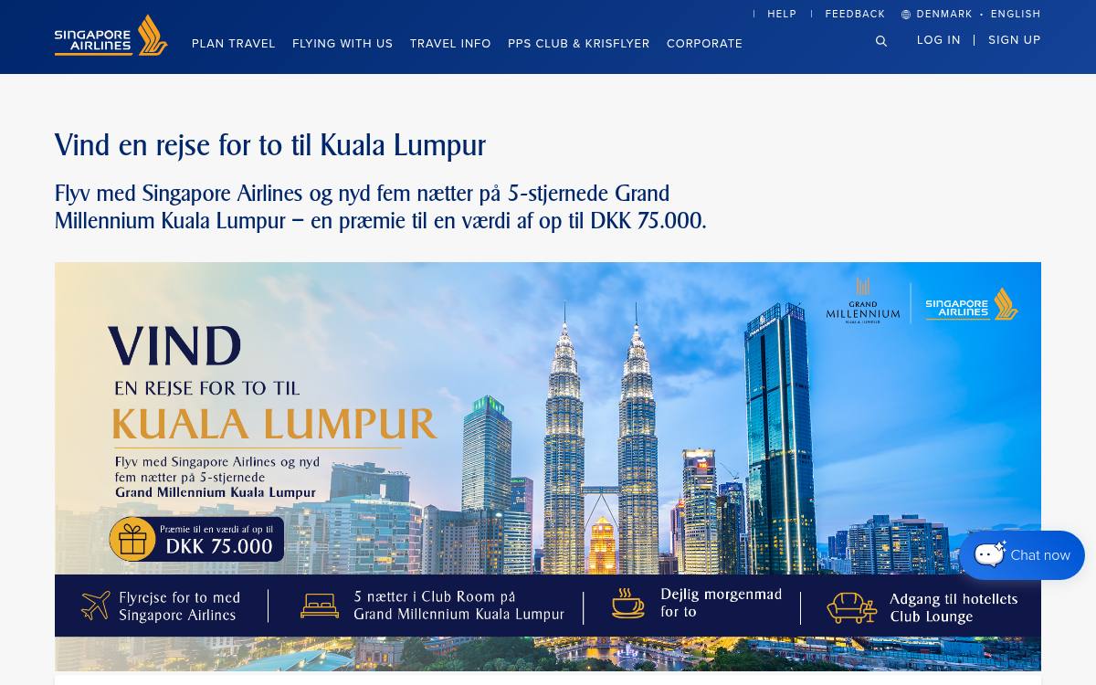 Skærmbillede af konkurrencen hos Singapore Airlines