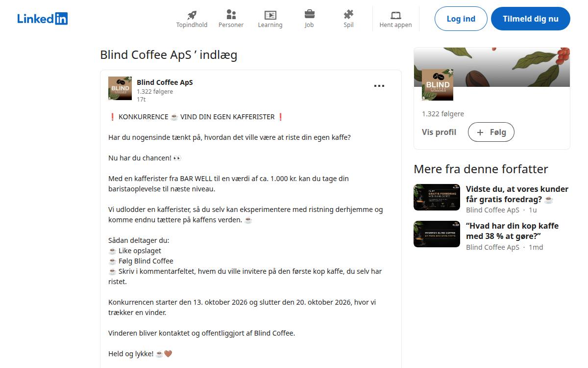 Skærmbillede af konkurrencen hos Blind Coffee