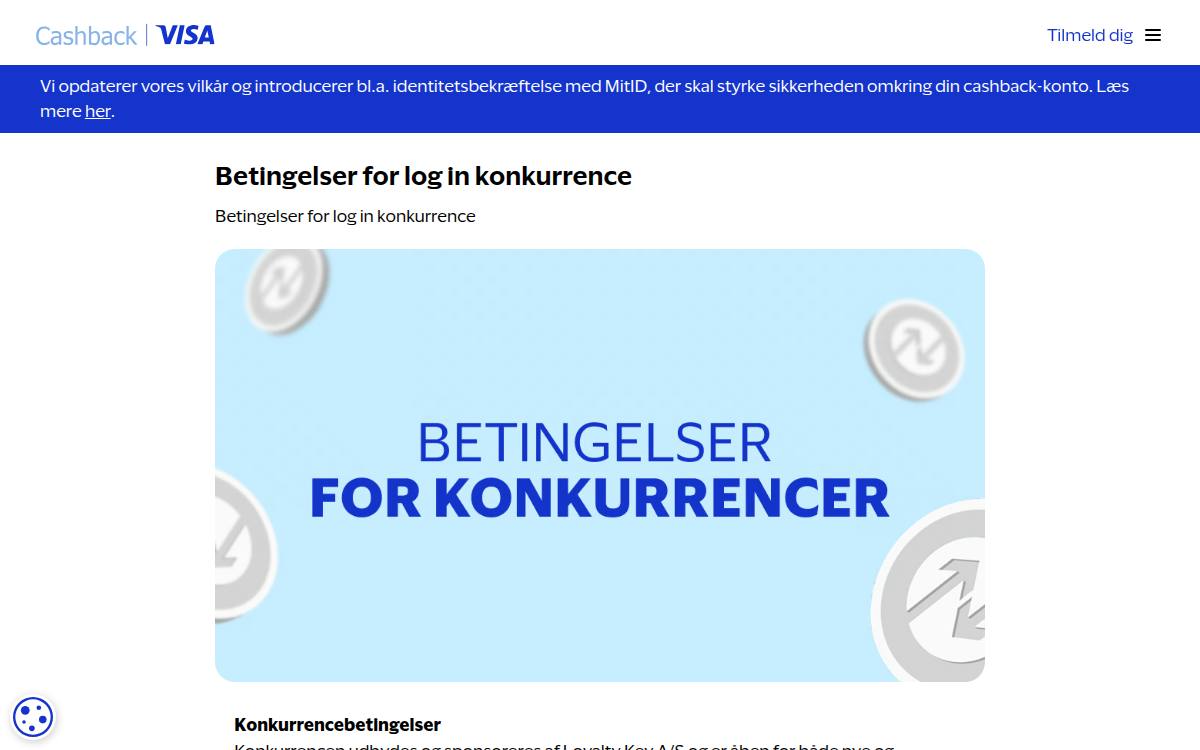 Skærmbillede af konkurrencen hos Cashback med Visa (Loyalty Key A/S)