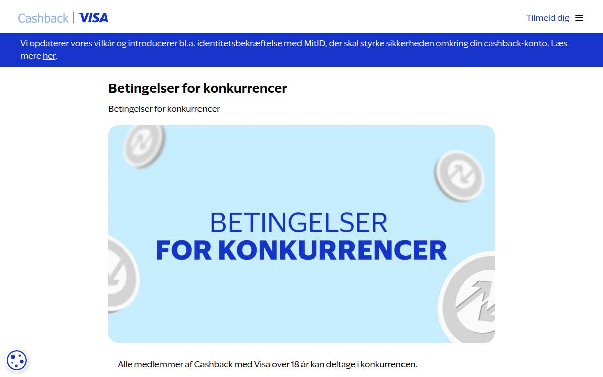 Skærmbillede af konkurrencen hos Cashback med Visa (Loyalty Key A/S)