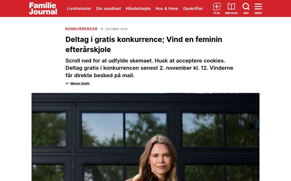 Skærmbillede af konkurrencen hos Familie Journal