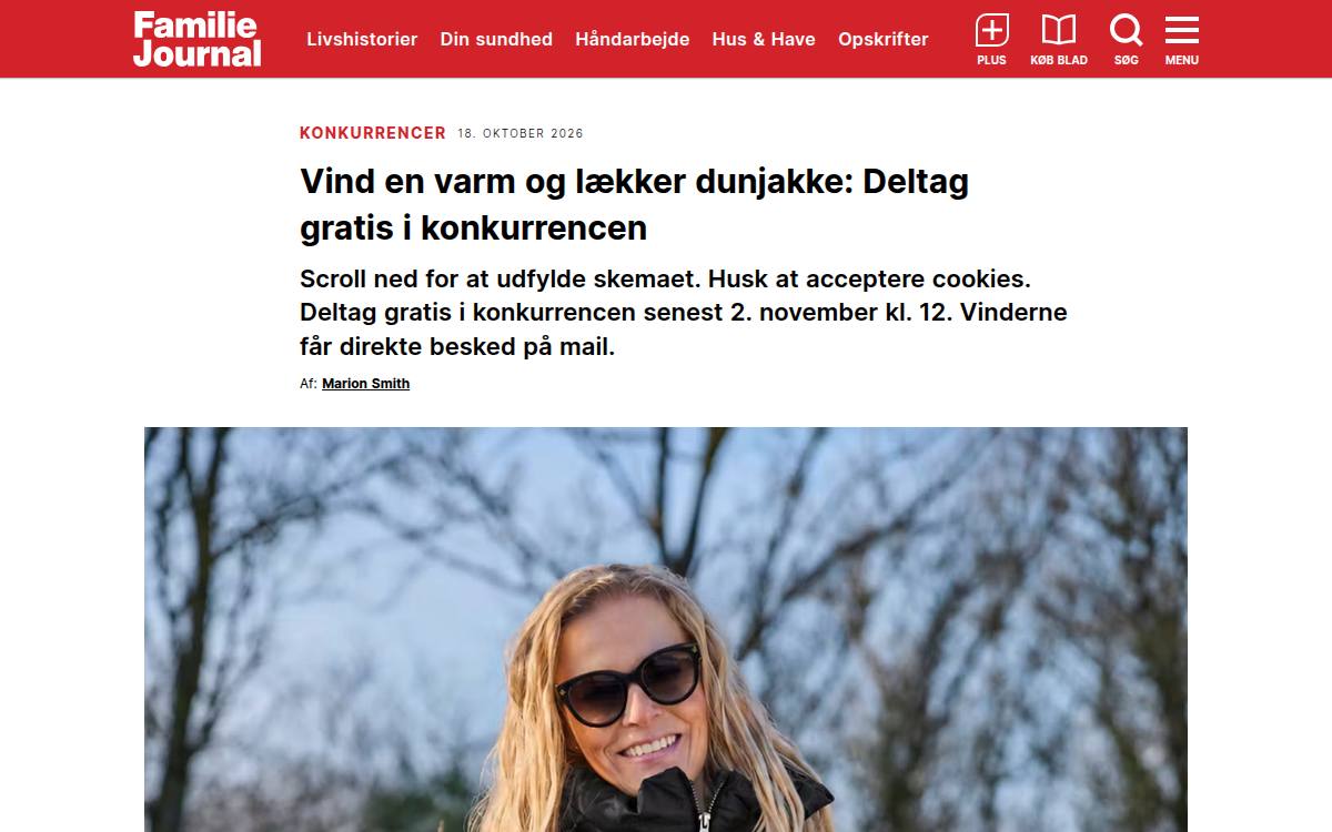 Skærmbillede af konkurrencen hos Familie Journal