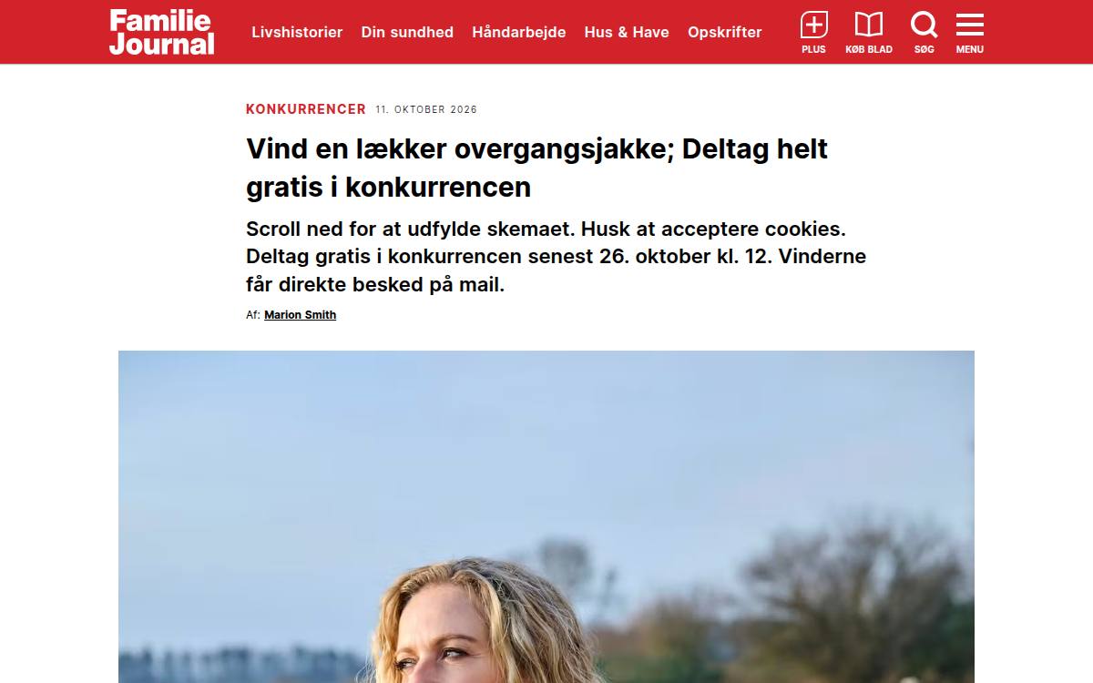 Skærmbillede af konkurrencen hos Familie Journal