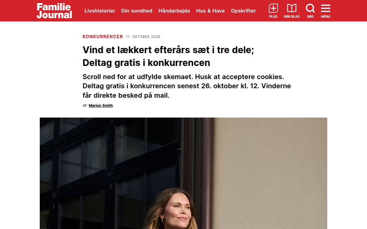 Skærmbillede af konkurrencen hos Familie Journal