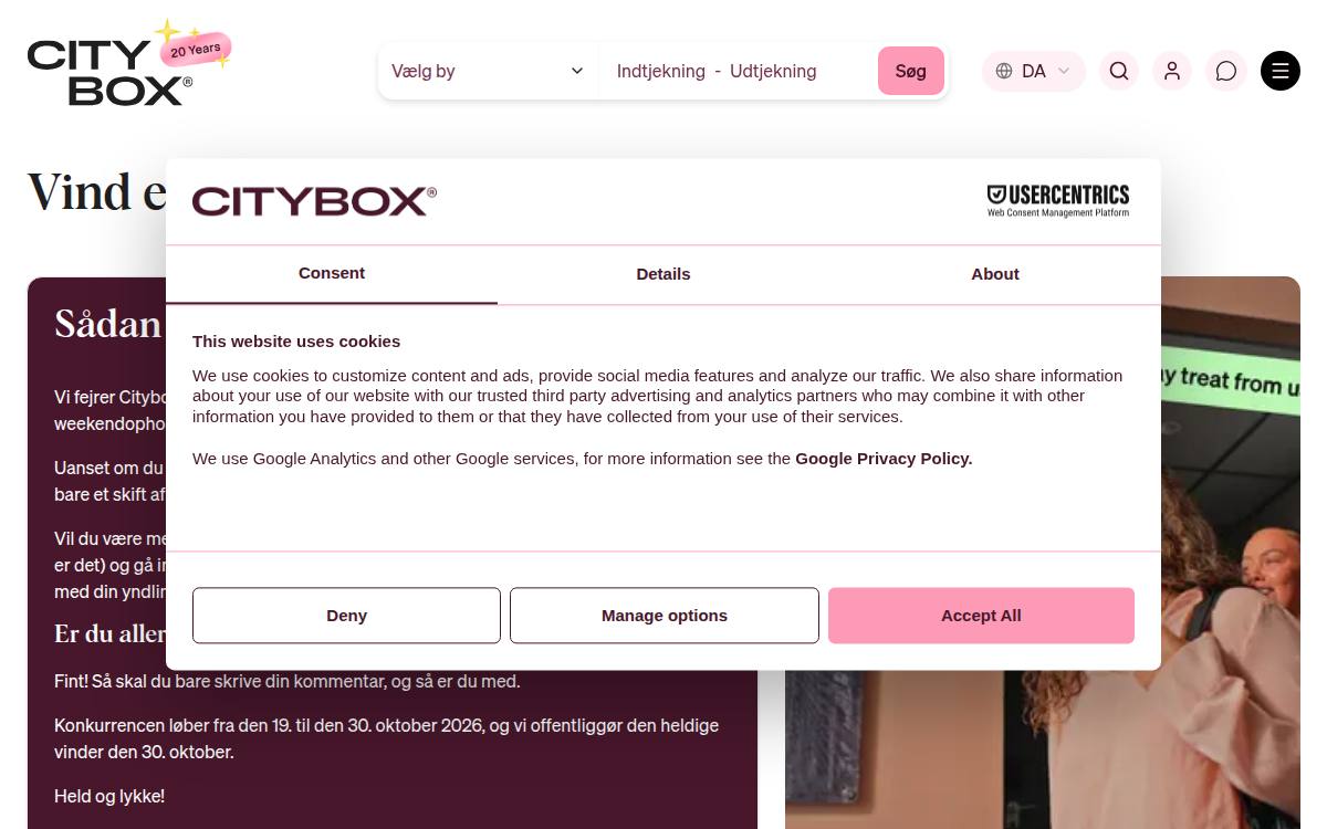 Skærmbillede af konkurrencen hos Citybox