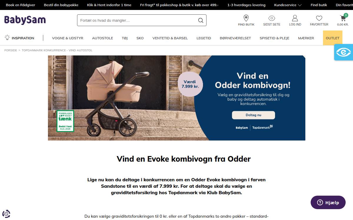 Skærmbillede af konkurrencen hos BabySam