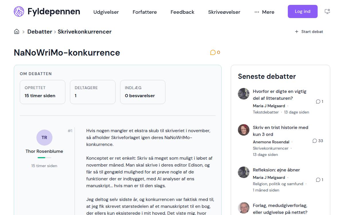 Skærmbillede af konkurrencen hos Skriveforlaget