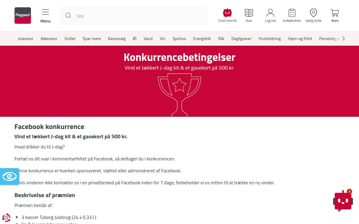 Skærmbillede af konkurrencen hos Fleggaard